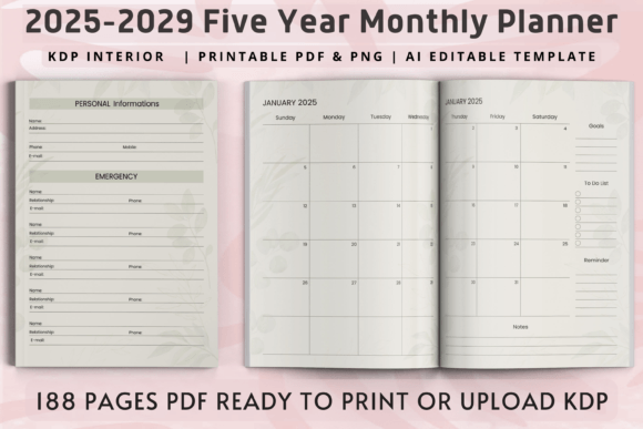 2025-2029 Five-Year Monthly Planner: A Comprehensive Guide to Staying Organized
