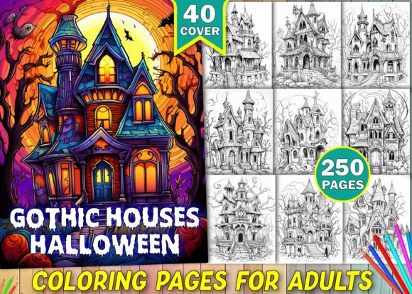 Gothic Houses Halloween Coloring Pages
